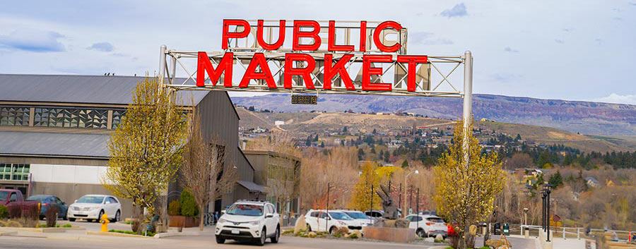 Pybus Public Market sign in Wenatchee, Washington