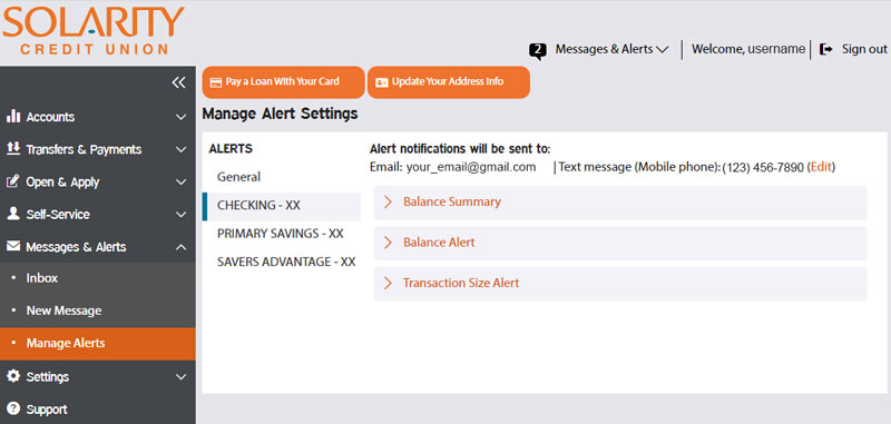 how to set up account-specific alerts in online banking