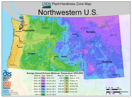 USDA hardiness zone map for northwest U.S.