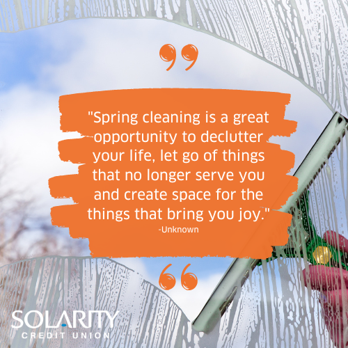 Spring cleaning quote for an unknown source. Spring cleaning is a great opportunity to declutter your life, let go of things that no longer serve you and create space for the things that bring you joy.