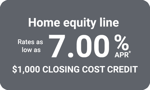 Home equity line rates as low as 7.25% APR* and no closing costs