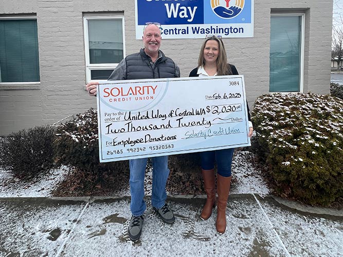Solarity presenting donation to United Way of Central Washington