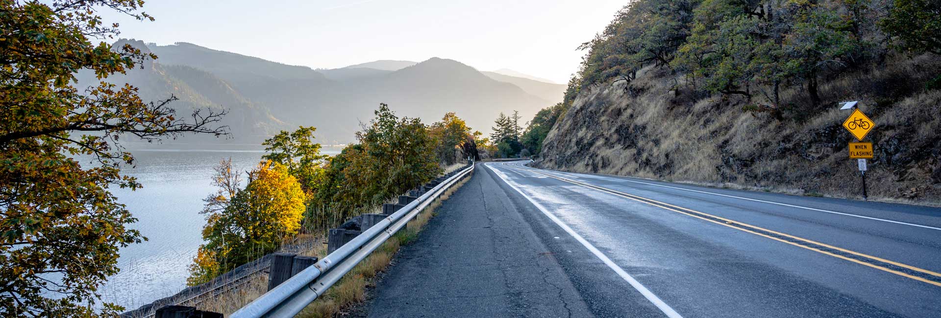 Beautiful scenic highway along a river in Washington State